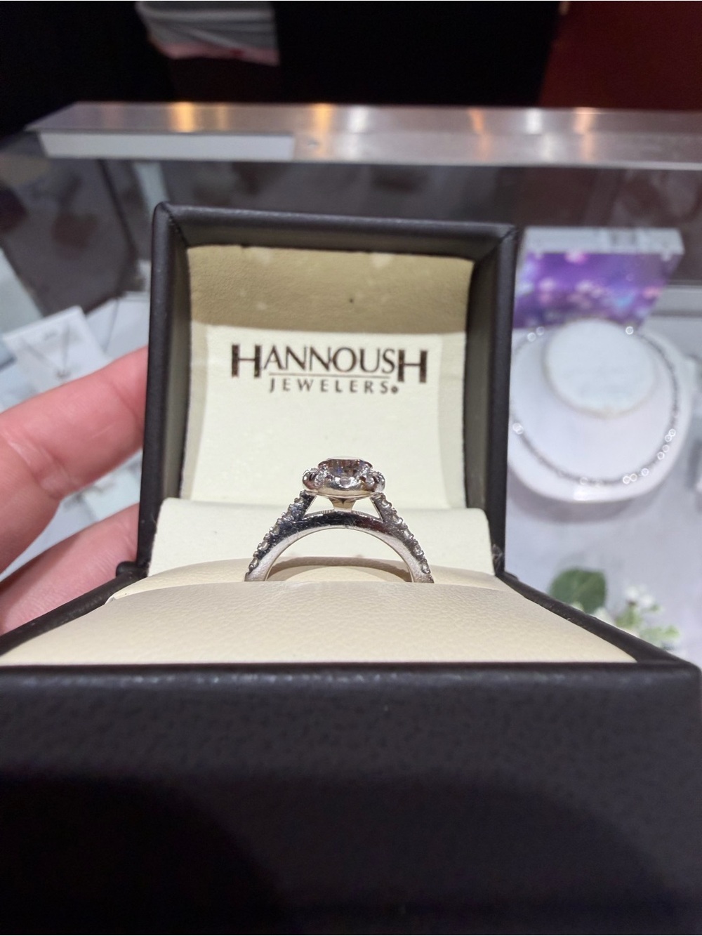 Silver Diamond Halo Engagement Ring - White